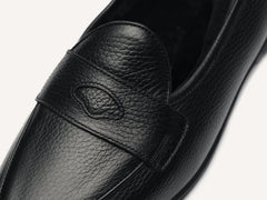 Stride Penny Loafers in Black Moorland Calf with Shearling Lining