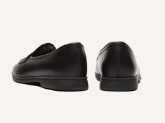 Stride Penny Loafers in Dark Brown Moorland Calf with Shearling Lining