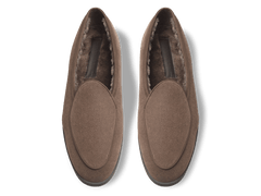 Stride Loafers in Deep Taupe Glove Suede with Shearling Lining Dark Sole