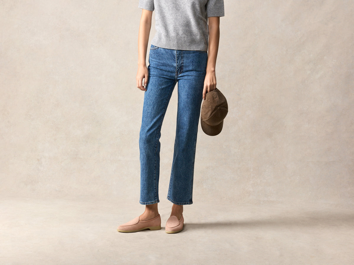 Stride Loafers in Blush Pink Glove Suede with Natural Sole