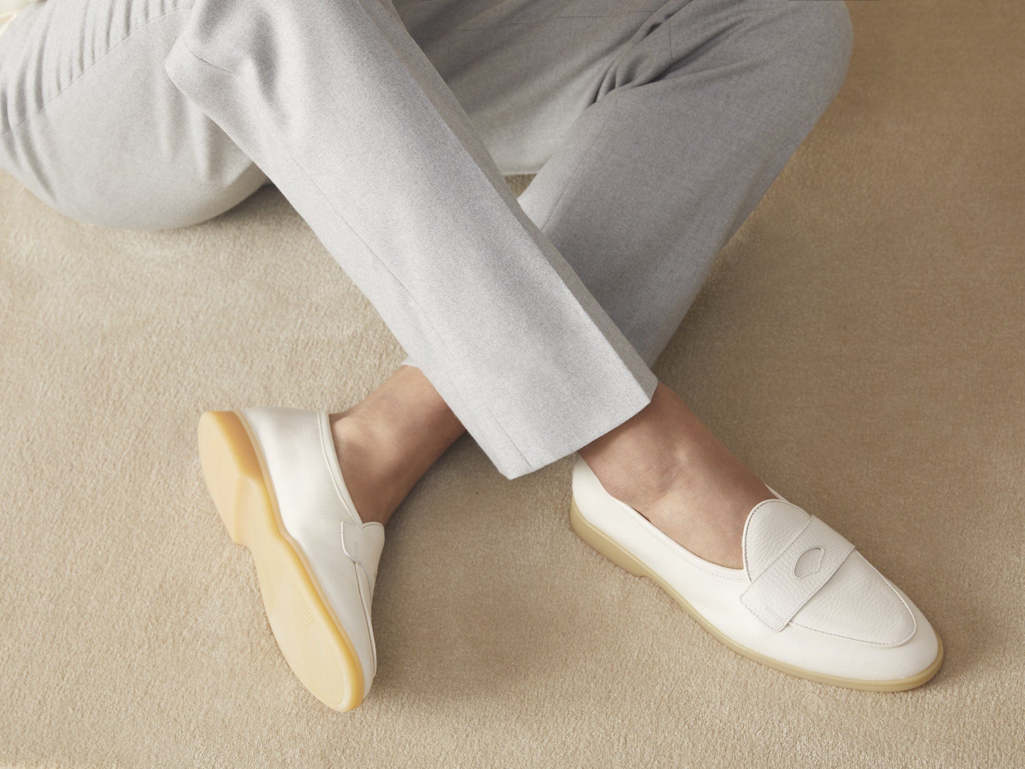 Stride Penny Loafers in Blanc Casse Moorland Calf with Natural Sole