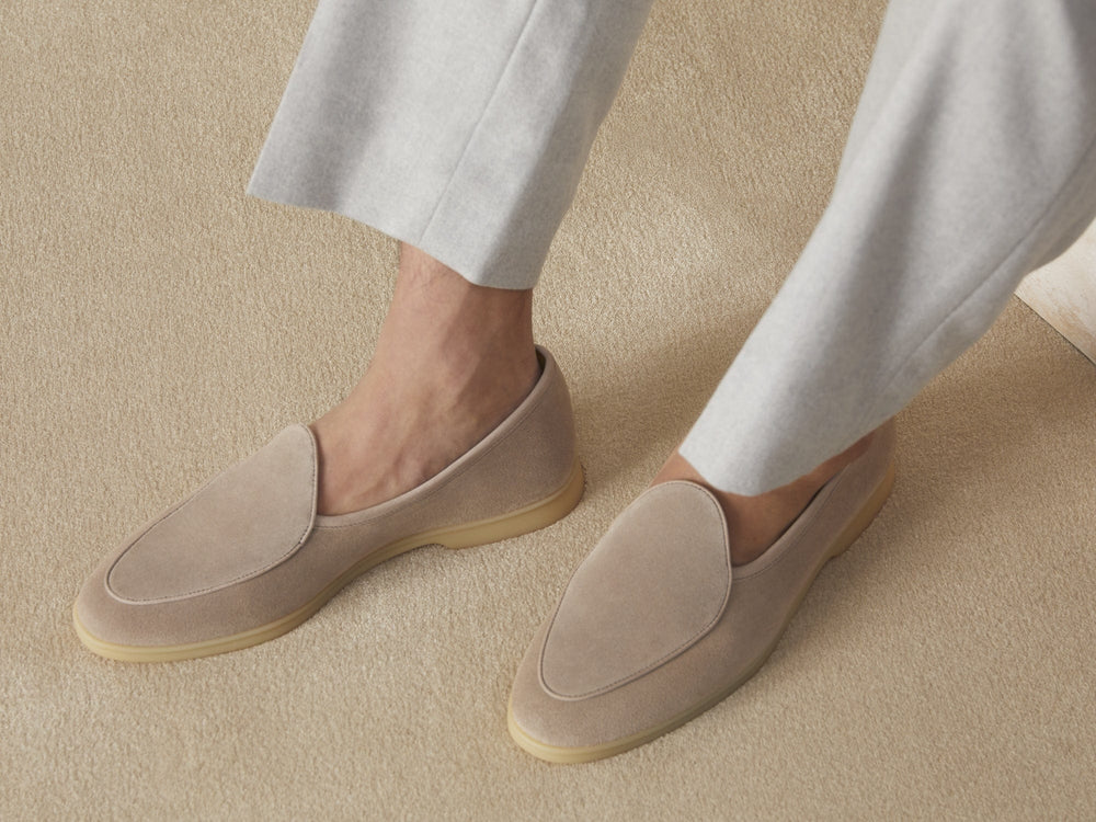 Stride Loafers in Sandy Grey Glove Suede Natural Sole