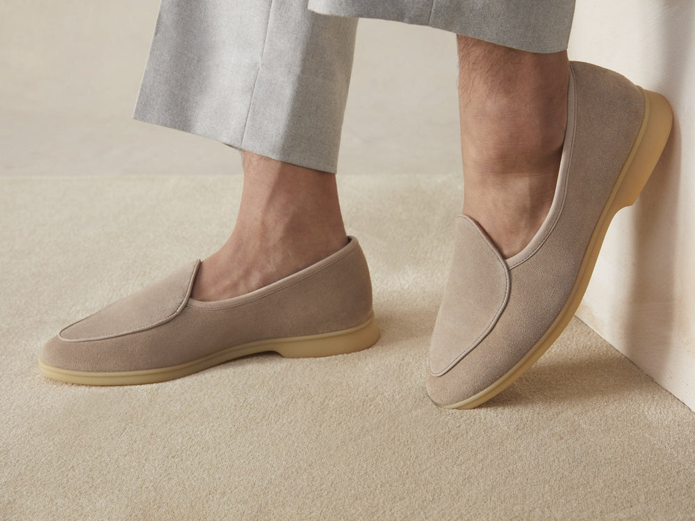 Stride Loafers in Sandy Grey Glove Suede Natural Sole