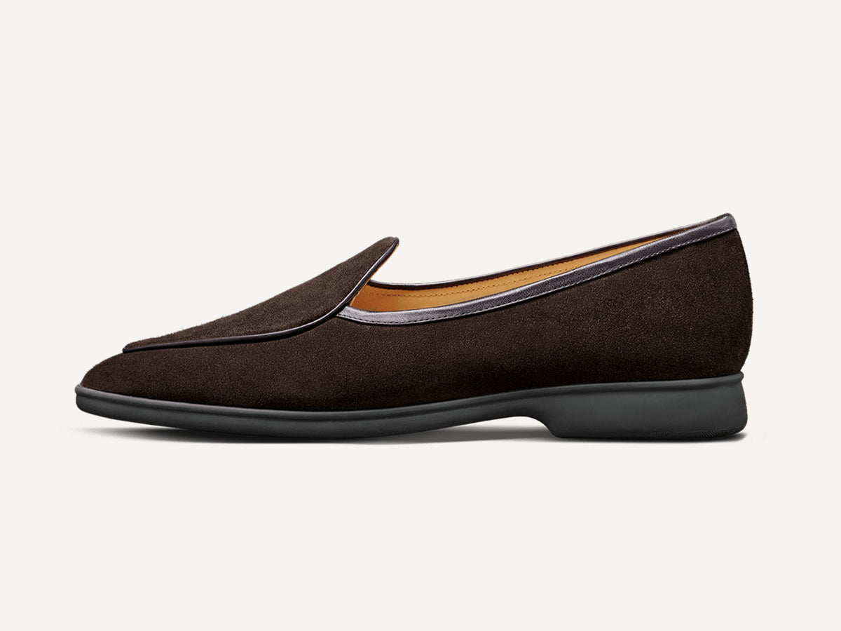 Stride Loafers in Dark Brown Glove Suede Dark Sole