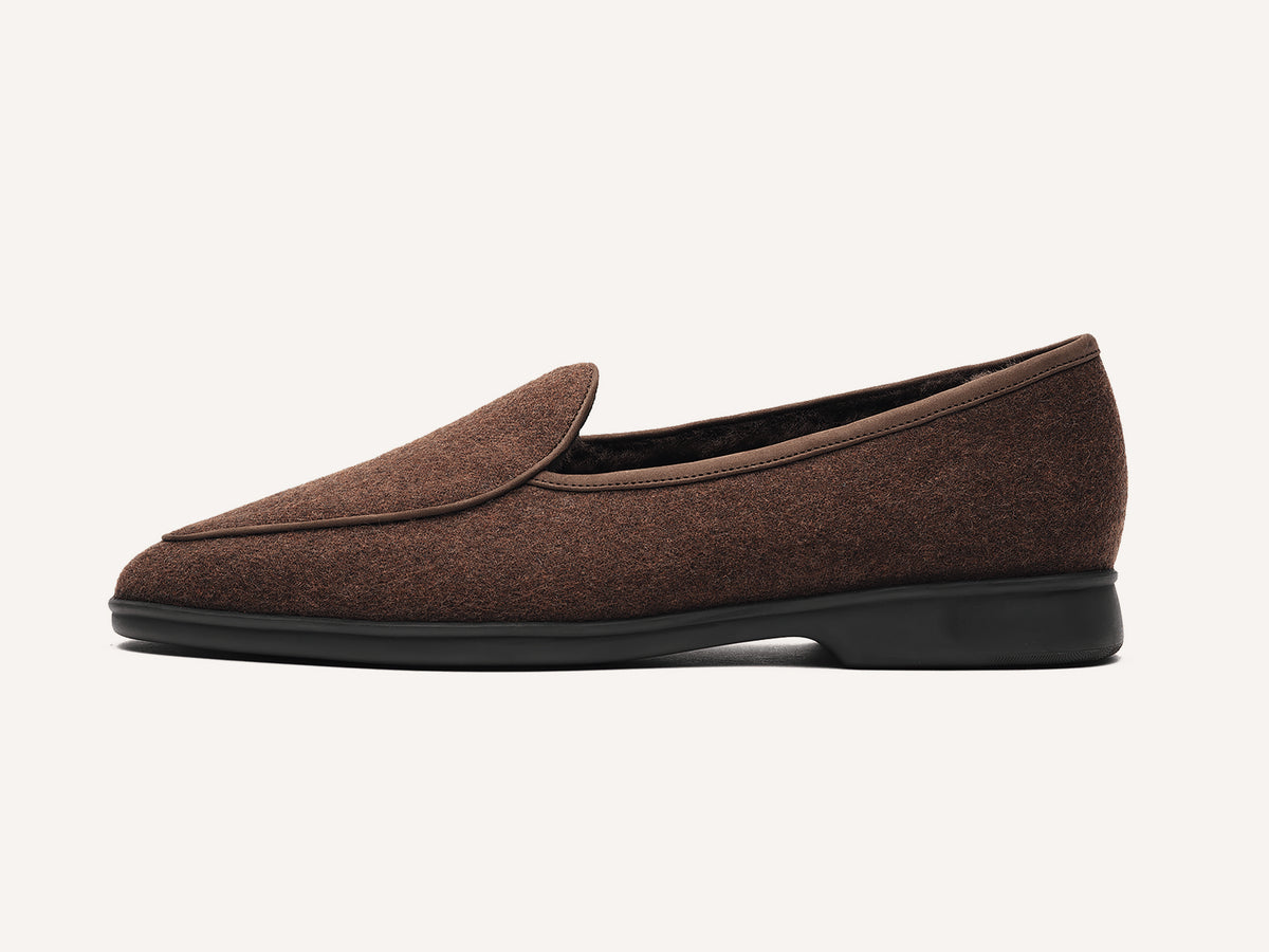 Stride Loafers in Smoked Brown Flannel with Shearling Lining