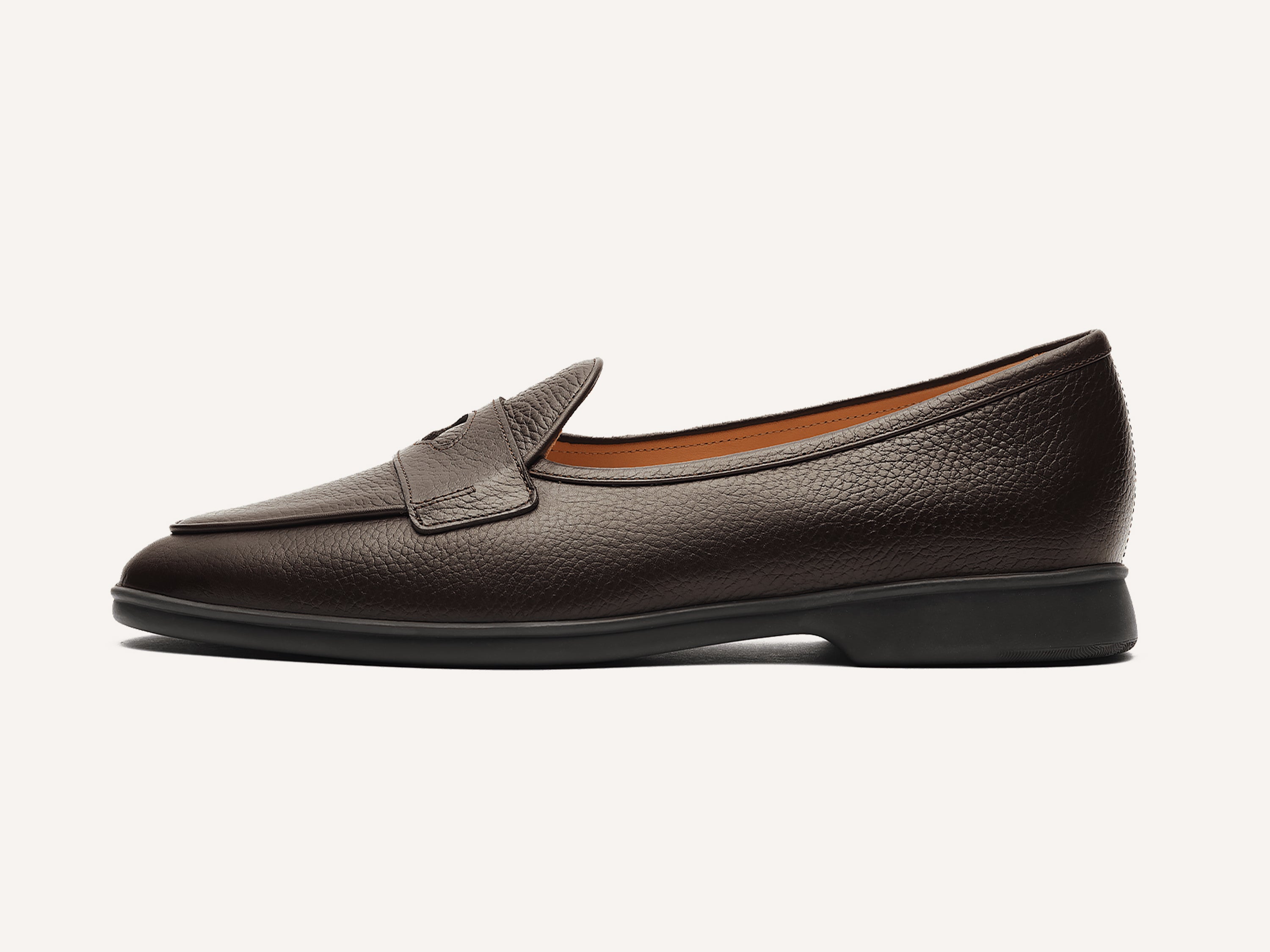 Stride Penny Loafers in Brown Moorland Calf with Dark Sole