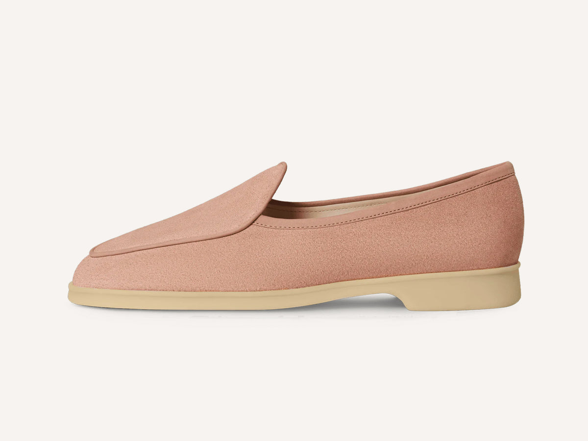 Stride Loafers in Blush Pink Glove Suede with Natural Sole