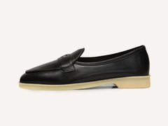 Stride Penny Loafers in Black Milled Calf Natural Sole
