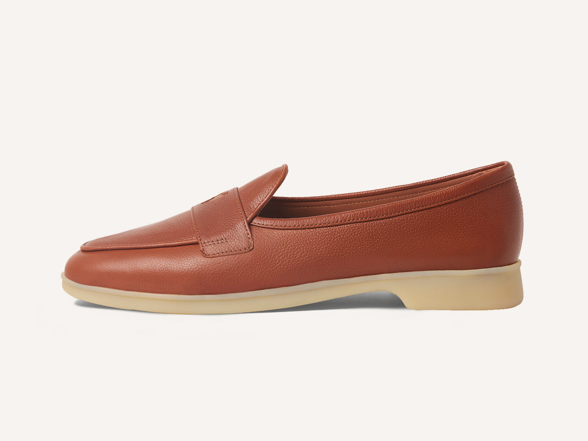 Stride Penny Loafers in Tan Moorland Calf with Natural Sole
