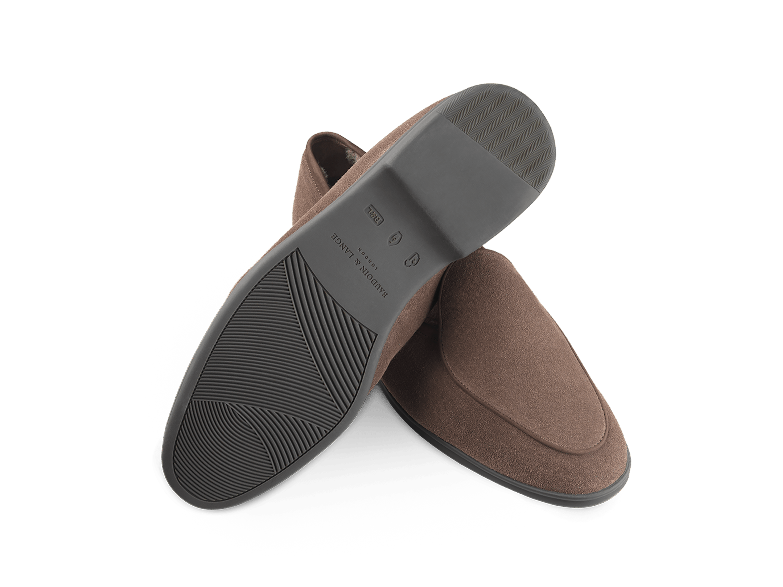 Stride Loafers in Deep Taupe Glove Suede with Shearling Lining Dark Sole