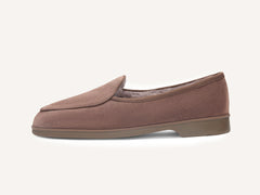 Stride Loafers in Deep Taupe Suede with Shearling Lining Dark Sole