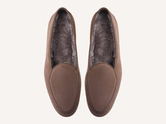 Stride Loafers in Deep Taupe Suede with Shearling Lining Dark Sole