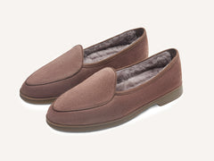 Stride Loafers in Deep Taupe Suede with Shearling Lining Dark Sole