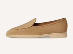 Stride Loafers in Caramel Glove Suede and Raffia with Natural Sole