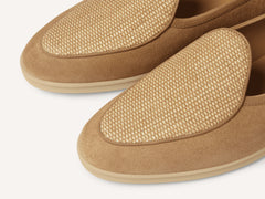 Stride Loafers in Caramel Glove Suede and Raffia with Natural Sole