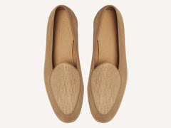 Stride Loafers in Caramel Glove Suede and Raffia with Natural Sole