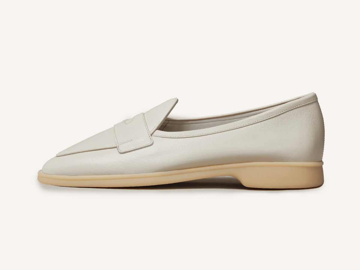Stride Penny Loafers in Blanc Casse Moorland Calf with Natural Sole