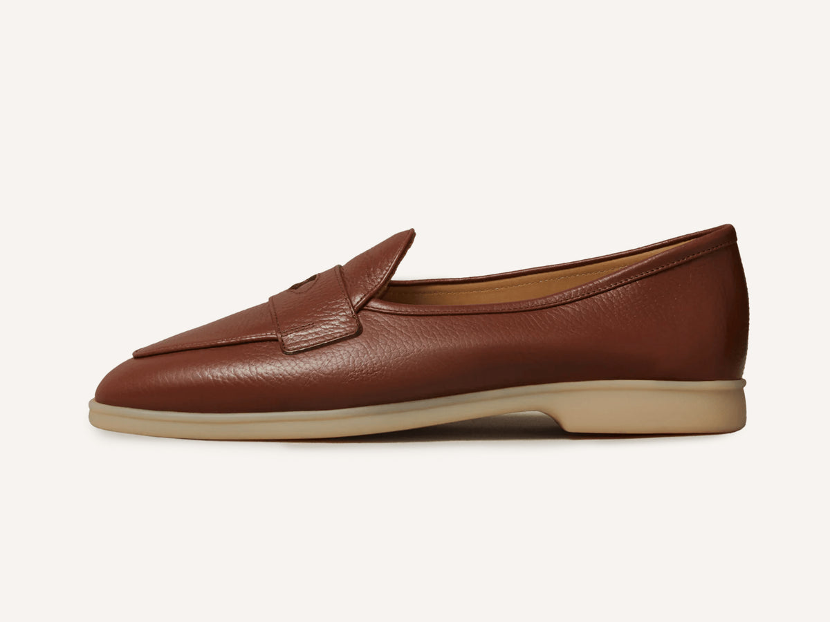 Stride Penny Loafers in Tan Moorland Calf with Natural Sole