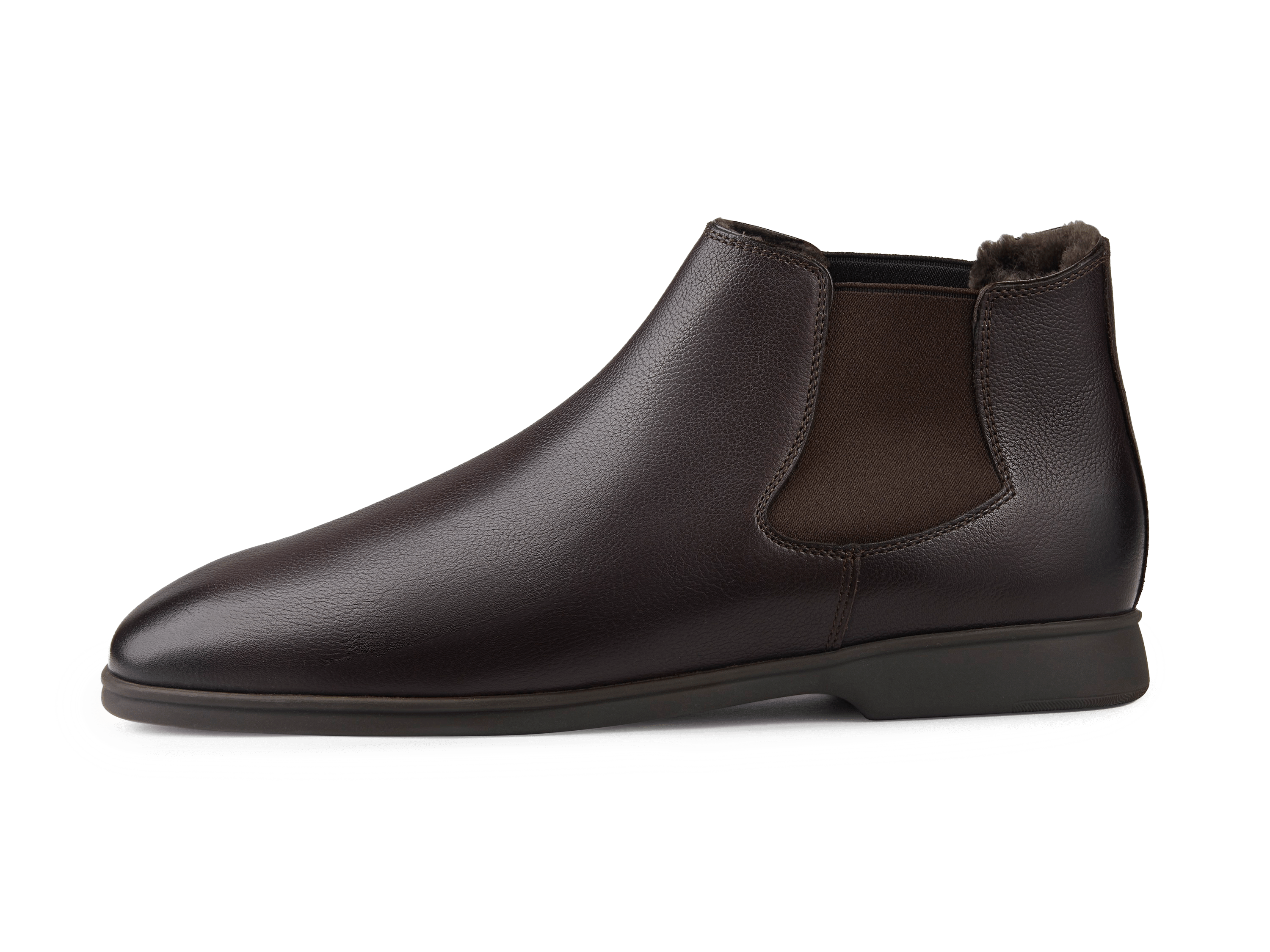 Rover Boots in Dark Brown Grain Calf with Shearling Lining