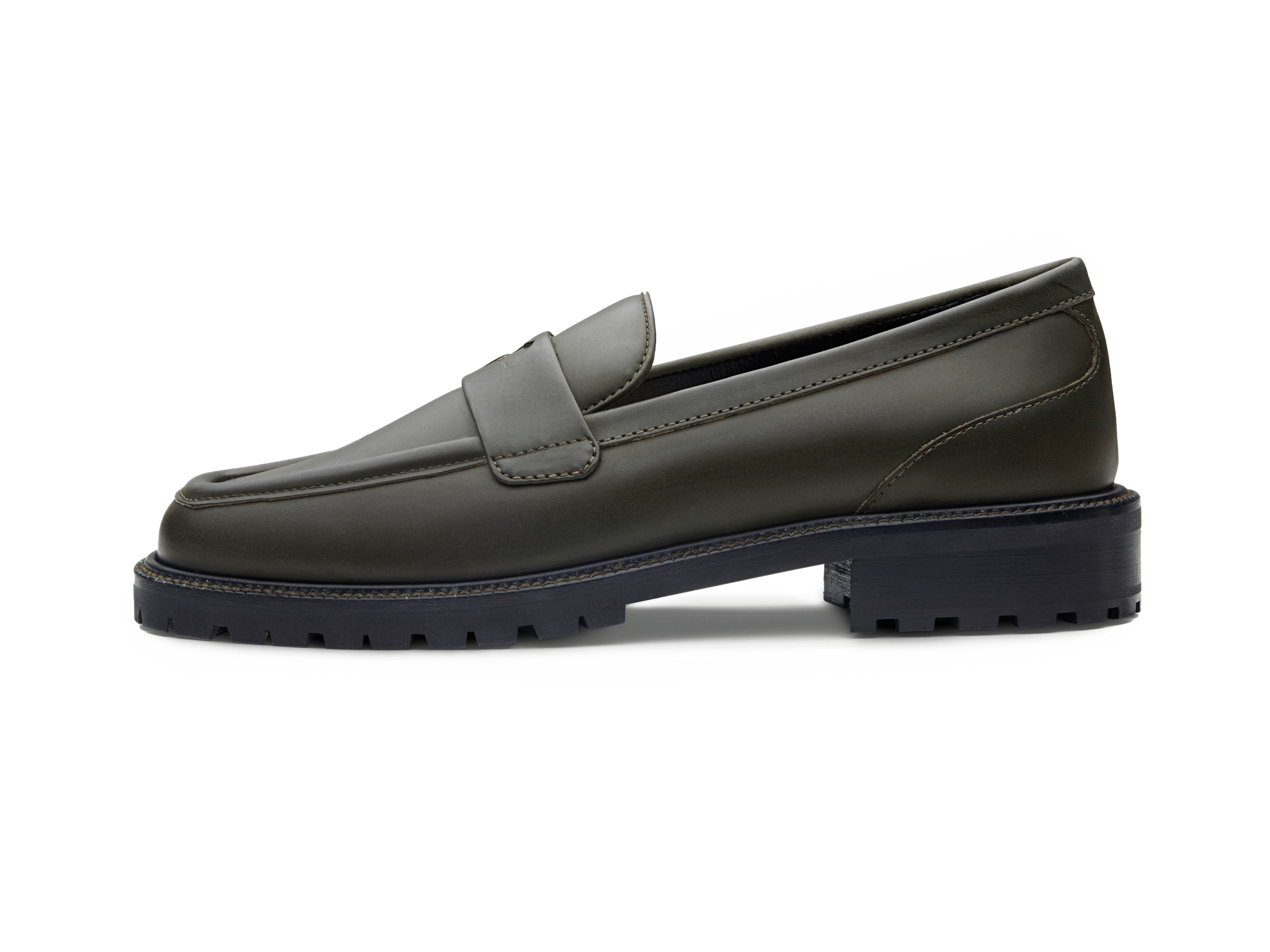 Charlotte Penny Loafers in Deep Green Calf with Rubber Sole