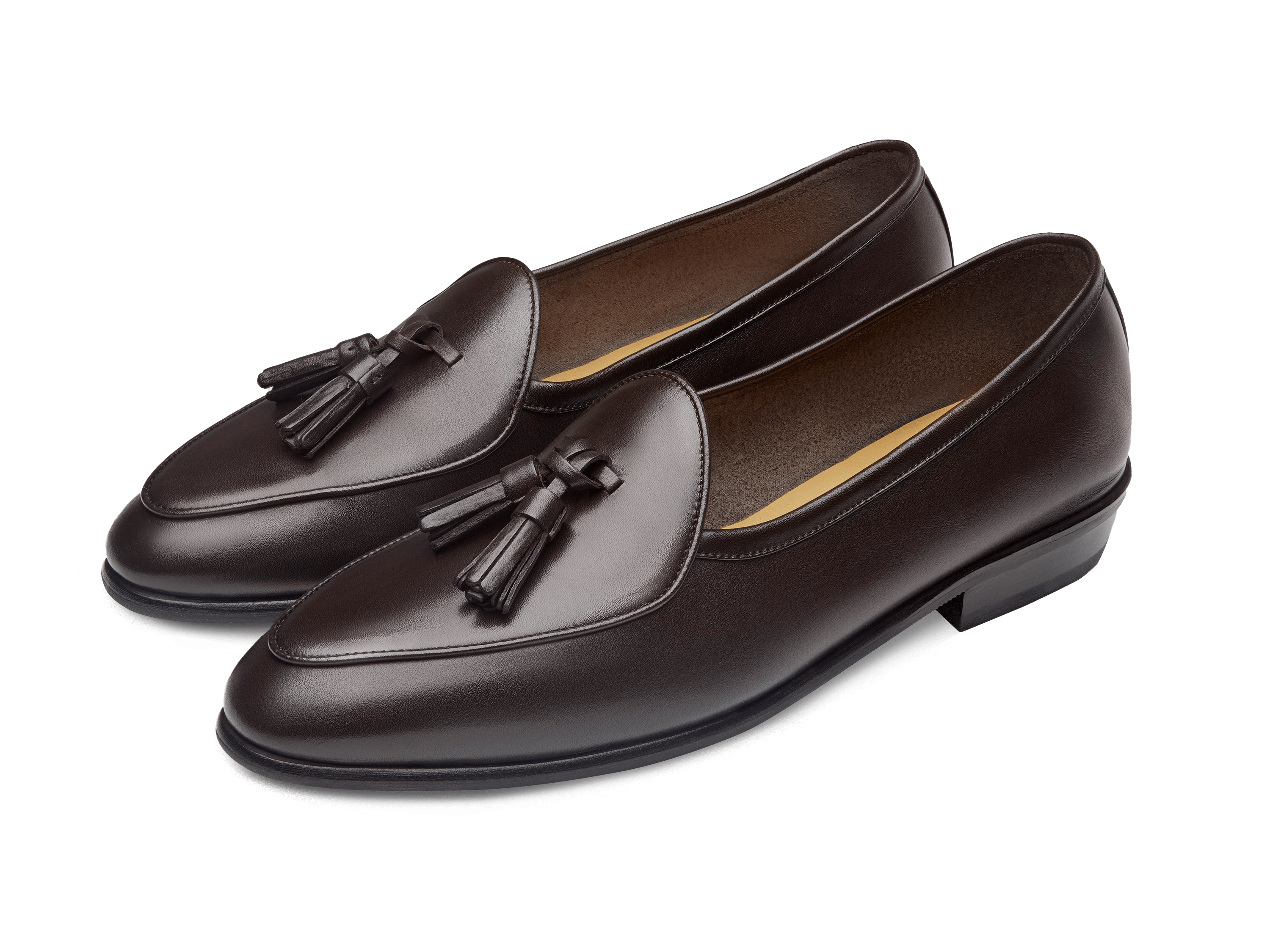 Old Sagan Rubber Tassel Loafers in Dark Brown Drape Calf