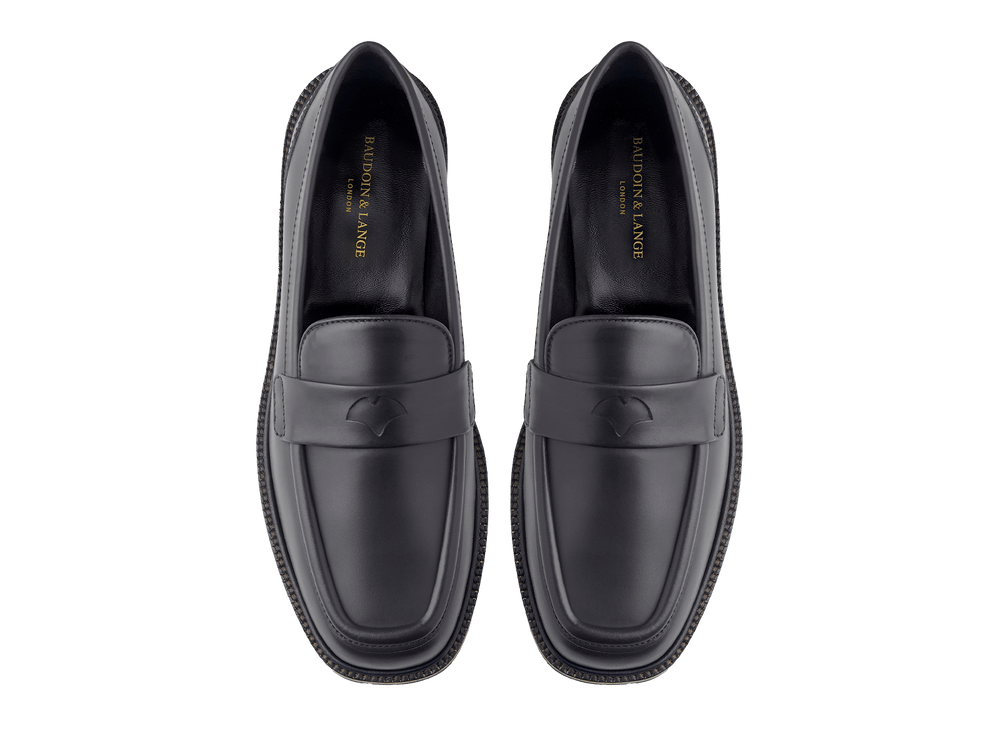 Charlotte Penny Loafers in Black Calf