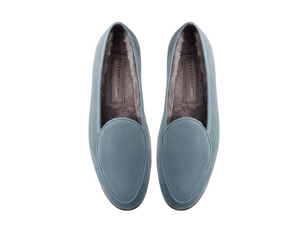 Stride Loafers in Thunder Blue Glove Suede with Shearling Lining
