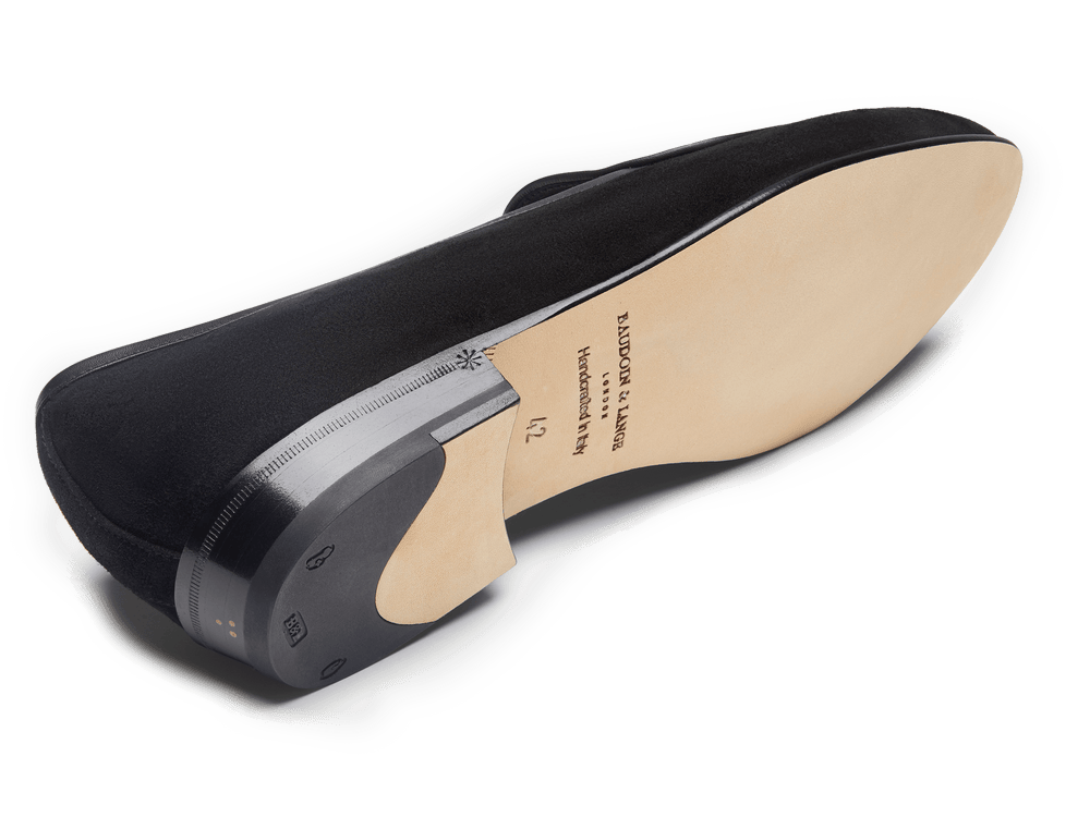 Sagan Classic Tassel Loafers in Black Suede and Black Drape Calf