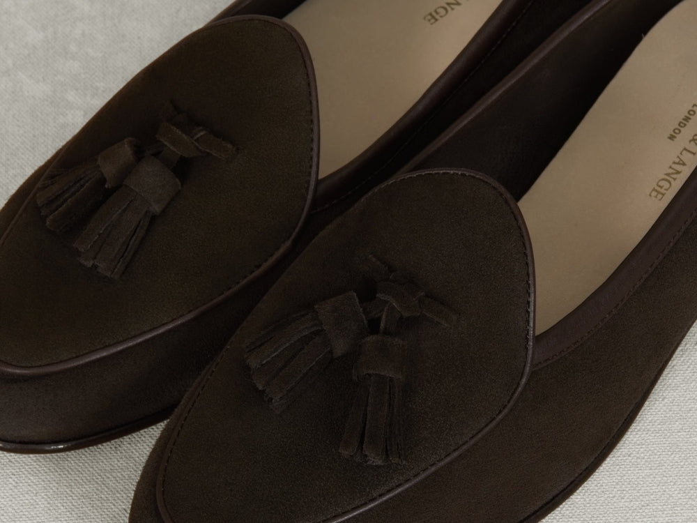 Sagan Classic Tassel Loafers in Lusitanias Dark Brown Asteria Suede