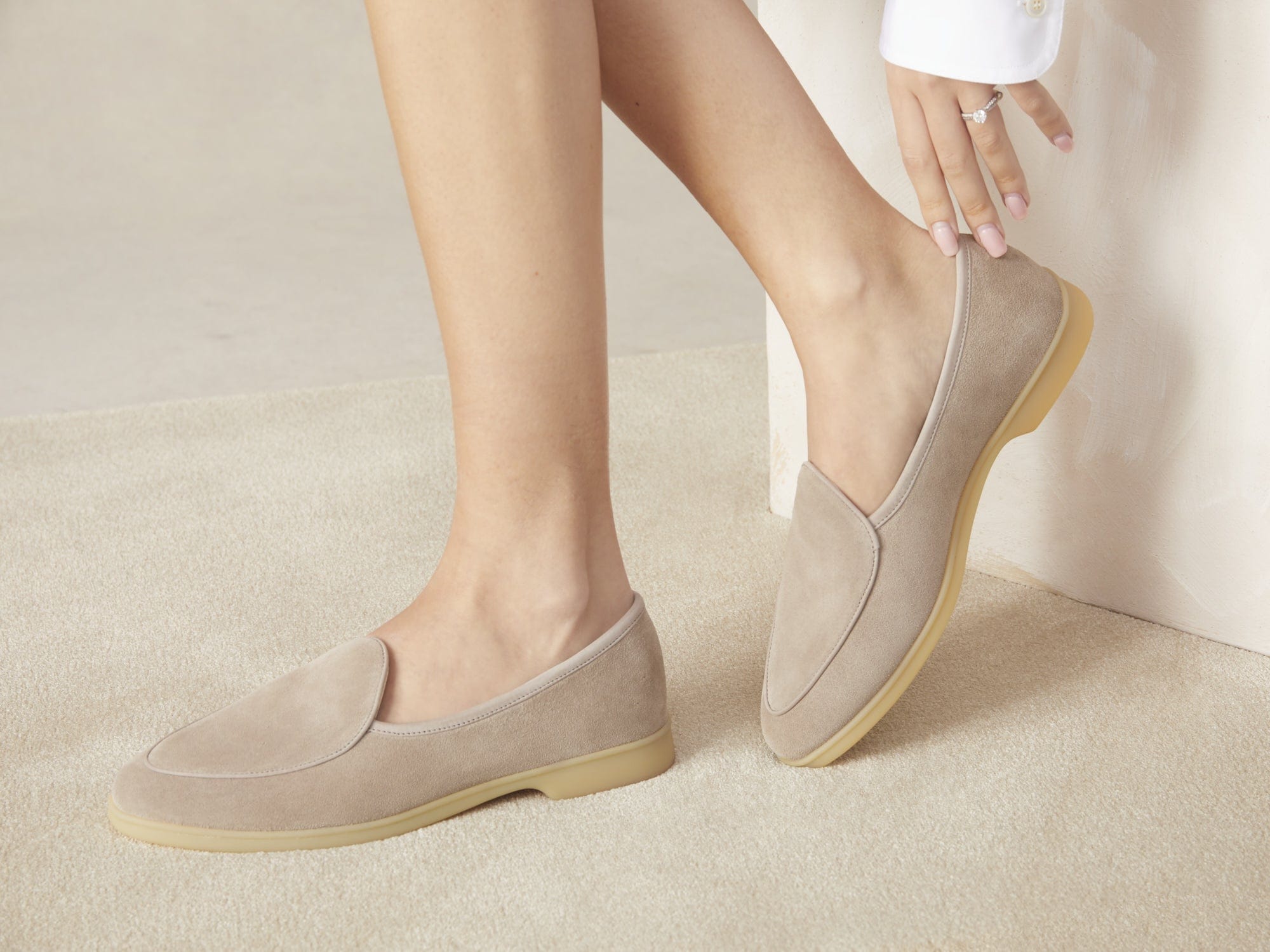 Stride Loafers in Sandy Grey Glove Suede Natural Sole
