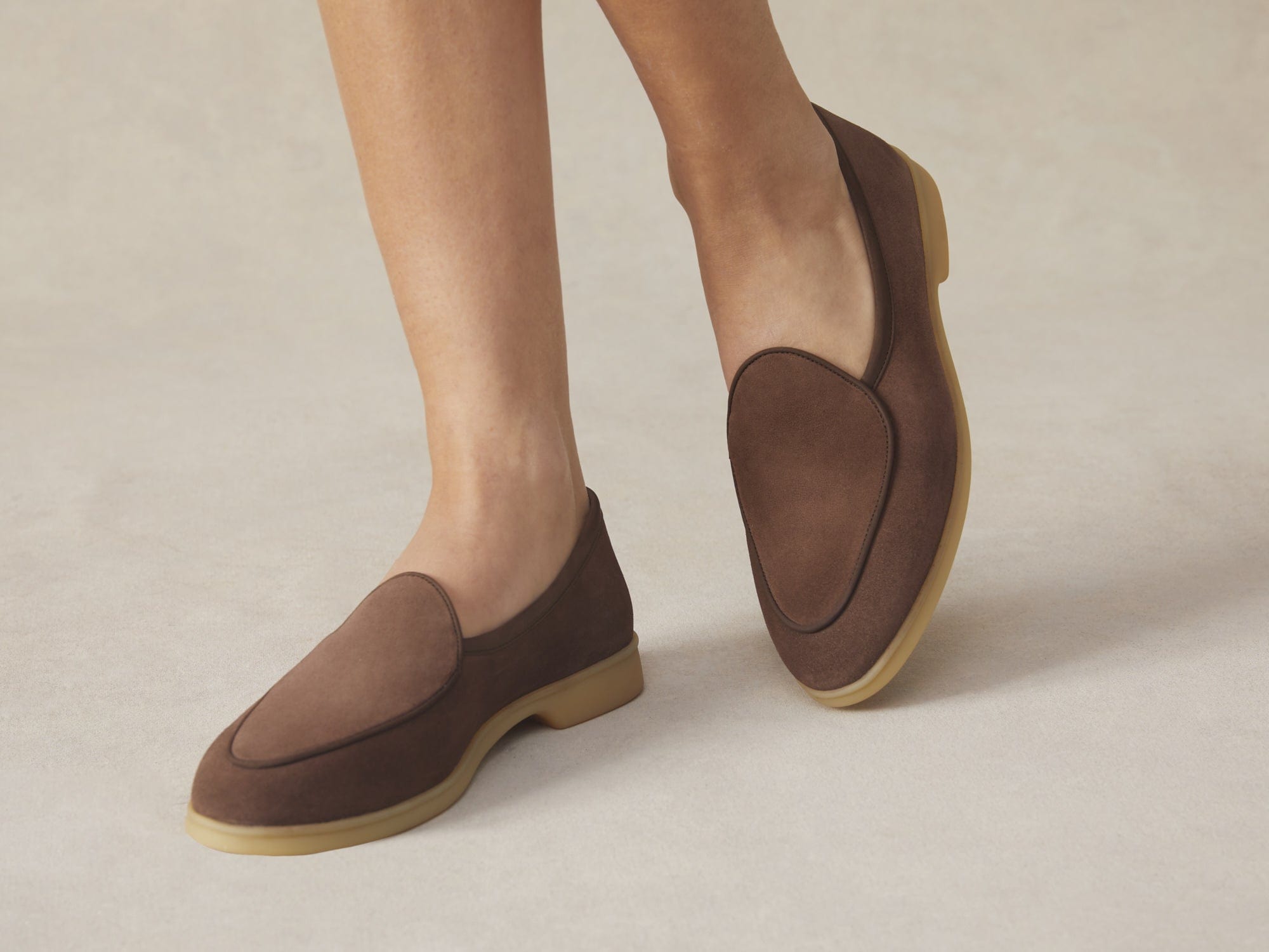 Stride Loafers in Deep Taupe Suede with Natural Sole