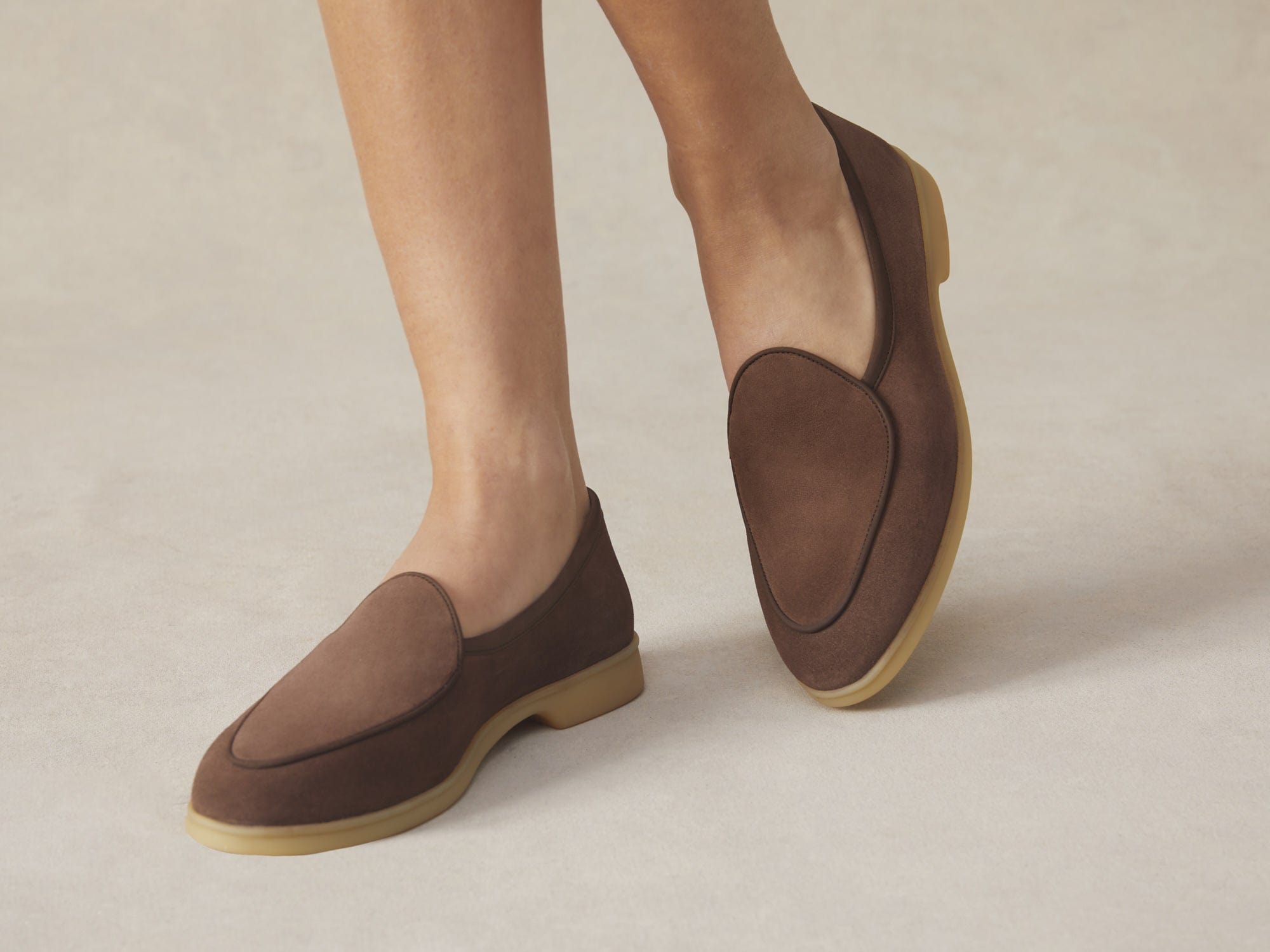 Stride Loafers in Deep Taupe Glove Suede Natural Sole