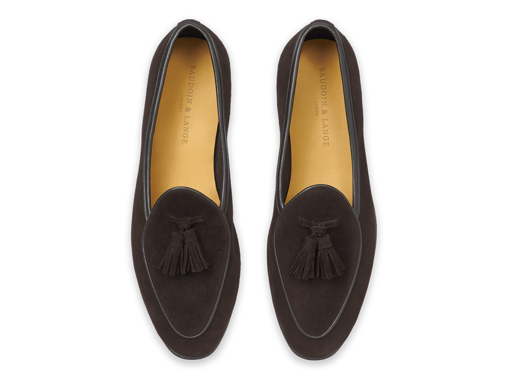 Sagan Classic Tassel Loafers in Lusitanias Dark Brown Asteria Suede