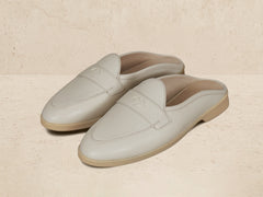 Stride Penny Mule Loafers in Blanc Cassè Milled Calf