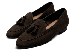 Sagan Classic Tassel Loafers in Lusitanias Dark Brown Asteria Suede