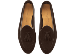 Sagan Classic Tassel Loafers in Lusitanias Dark Brown Asteria Suede