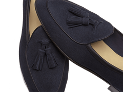 Sagan Rubber Tassel Loafers in Midnight Navy Asteria Suede