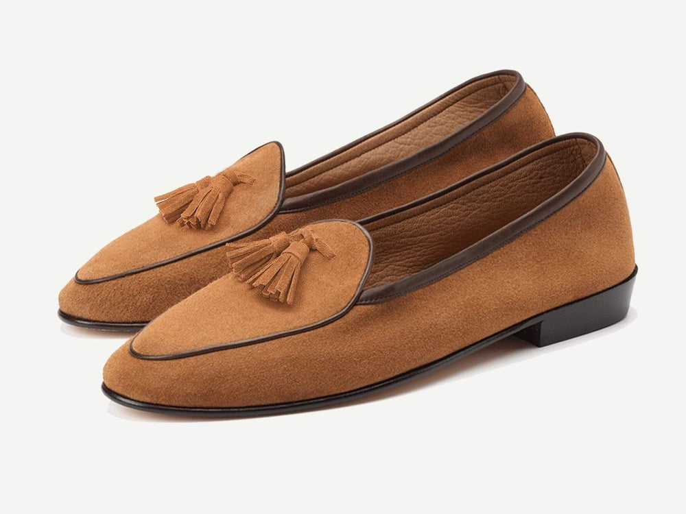 Sagan Classic Tassel Loafers in Tan Asteria Suede