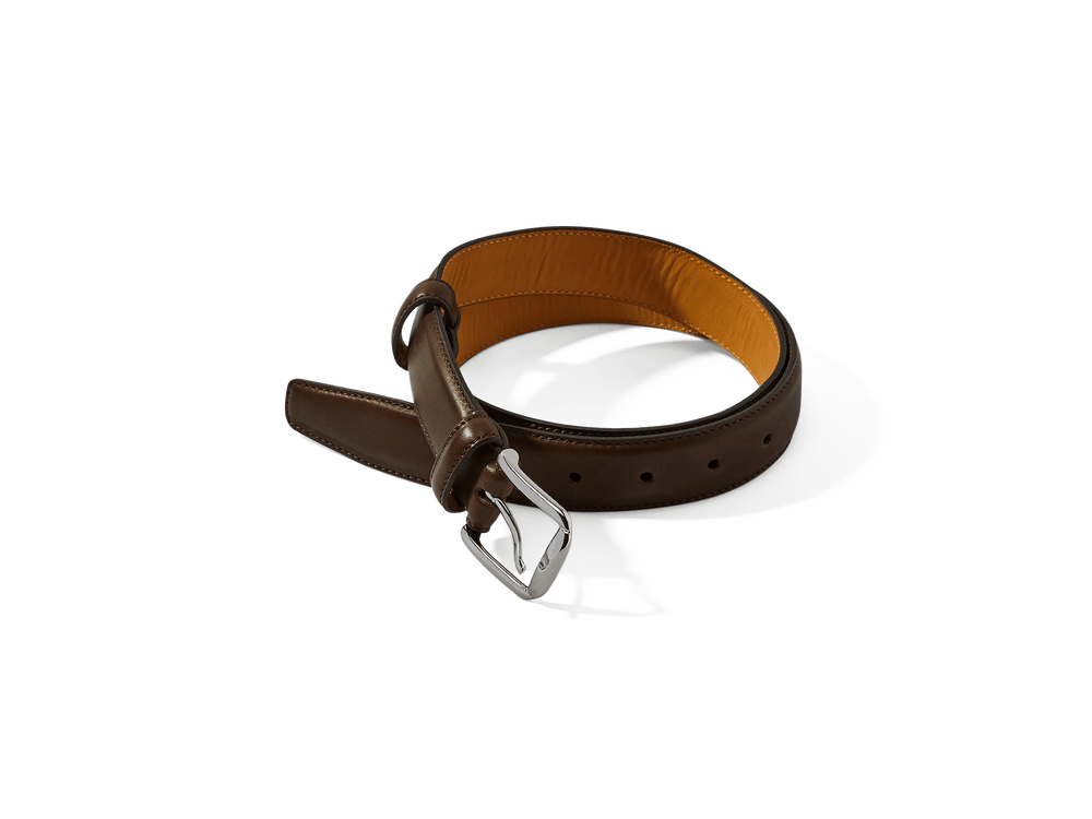 Sagan Belt Buckle in Dark Oak Marmo Calf with Silver Buckle (4375607279693)