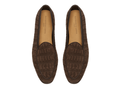 Sagan Classic Precious Leather Loafers in Dark Brown Nubuck Crocodile