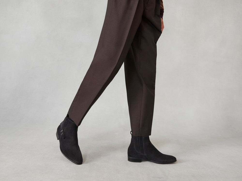 Hopper Buckle Boot in Black Shield Suede