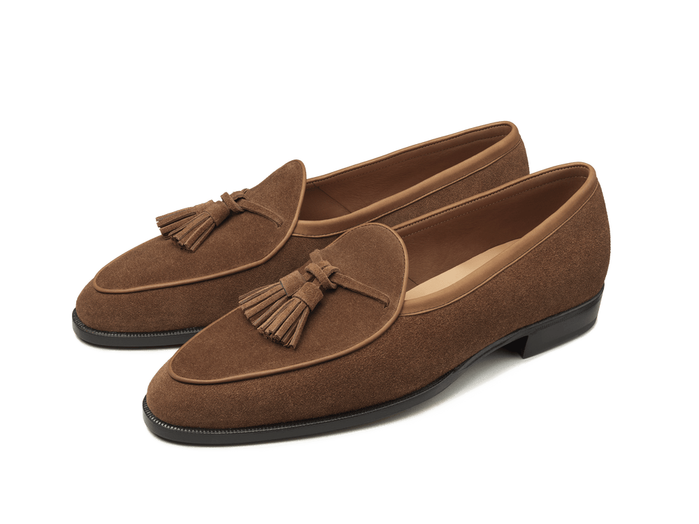 Grand Seine Tassel Loafers in Tan Noble Suede