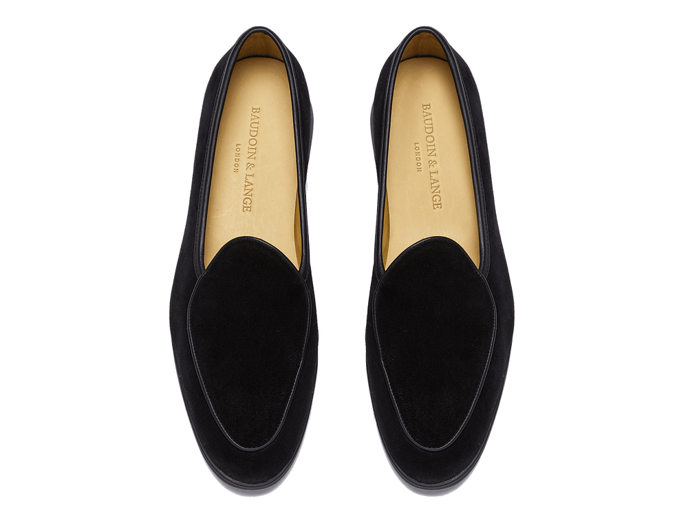 Stride Loafers in Black Glove Suede Dark Sole