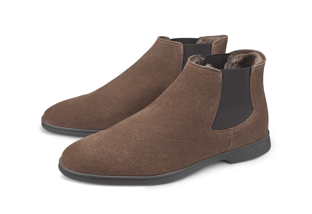 Rover Boots in Deep Taupe Glove Suede with Shearling Lining