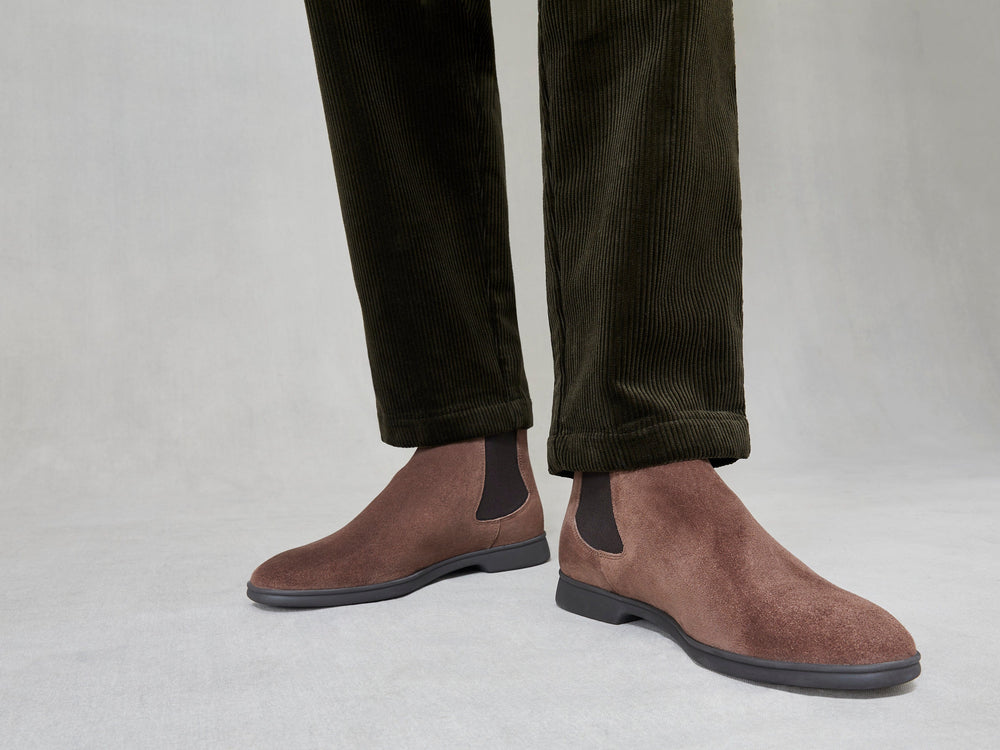 Rover Boots in Deep Taupe Glove Suede with Shearling Lining