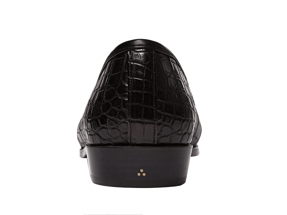 Sagan Ginkgo Precious Leather Loafers in Obsidian Black Crocodile