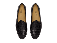 Sagan Ginkgo Precious Leather Loafers in Obsidian Black Crocodile
