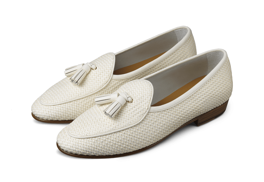 Sagan Classic Tassel Loafers in White Soft Woven Leather
