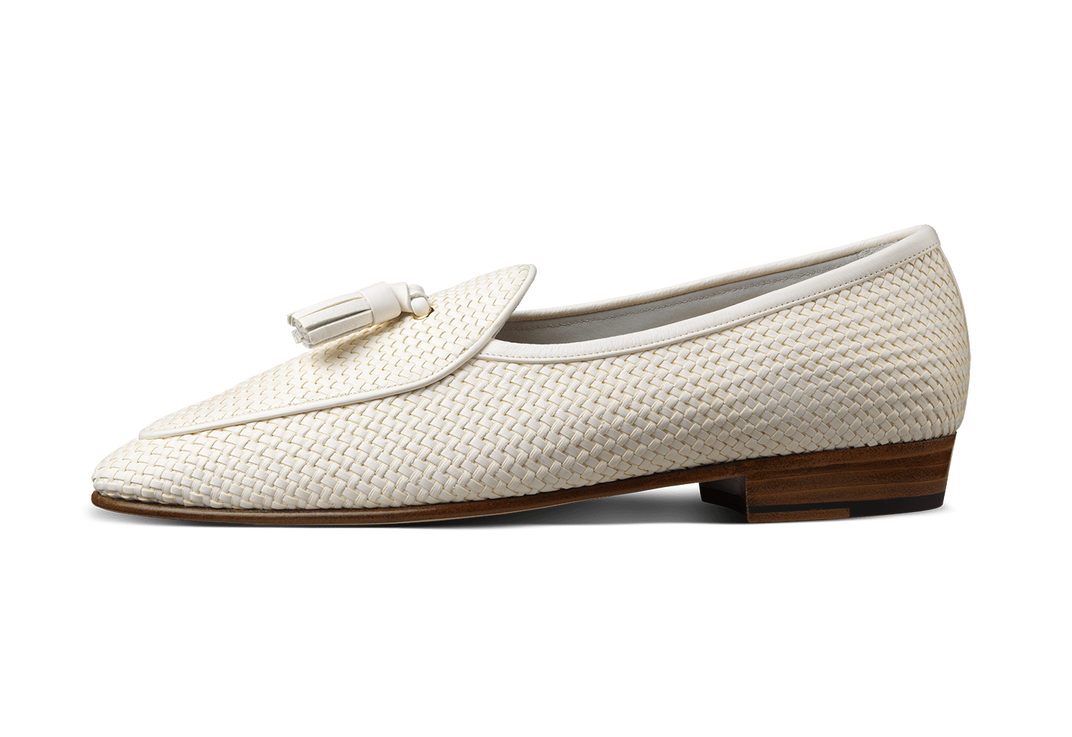 Sagan Classic Tassel Loafers in White Soft Woven Leather