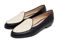 Sagan Loafers in Black Micro Weave and Off White Baby Calf
